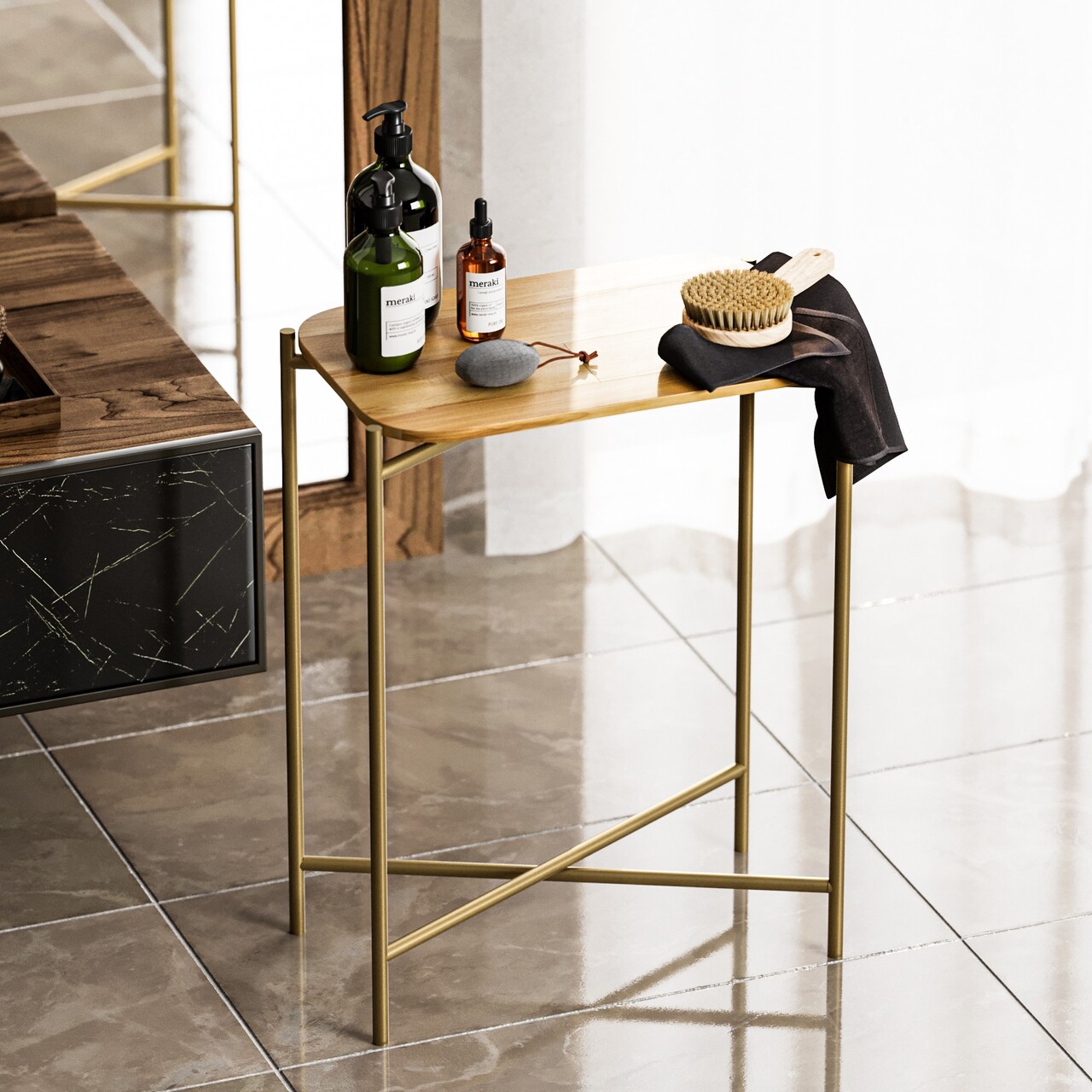 Masuta de cafea, Hanah Home, Shb-003-A, 40x56x26 cm, Aur / Natural - imagine 7